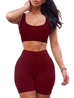 GOBLES Women's Sexy Bodycon Tank Crop Top Shorts Sets Club 2 Piece Outfits