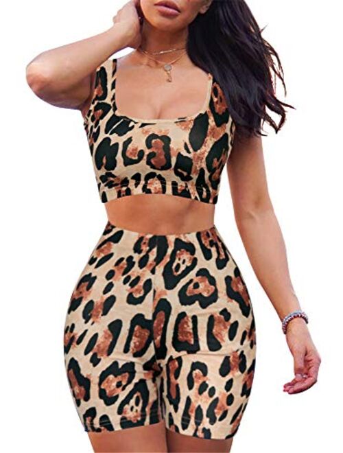 GOBLES Women's Sexy Bodycon Tank Crop Top Shorts Sets Club 2 Piece Outfits