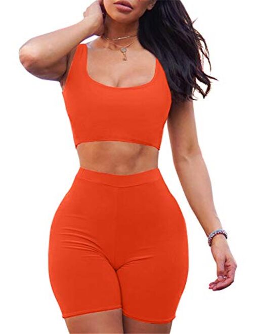 GOBLES Women's Sexy Bodycon Tank Crop Top Shorts Sets Club 2 Piece Outfits