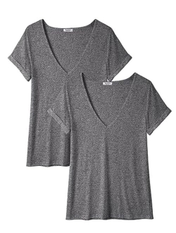 Beyove Women's Deep V T-Shirt Summer Short Sleeve Loose Casual Top(S-XXL)