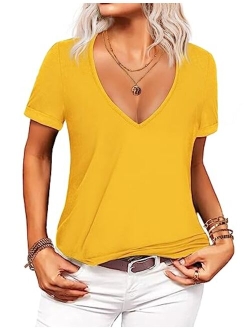 Beyove Women's Deep V T-Shirt Summer Short Sleeve Loose Casual Top(S-XXL)