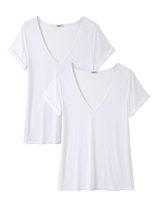 Beyove Women's Deep V T-Shirt Summer Short Sleeve Loose Casual Top(S-XXL)