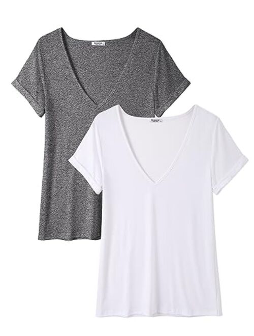 Beyove Women's Deep V T-Shirt Summer Short Sleeve Loose Casual Top(S-XXL)