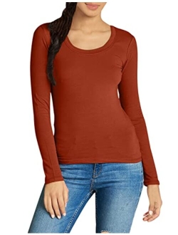 Emmalise Women's Junior and Plus Size Basic Scoop Neck Tshirt Long Sleeve Tee