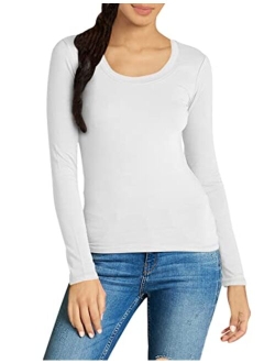 Emmalise Women's Junior and Plus Size Basic Scoop Neck Tshirt Long Sleeve Tee