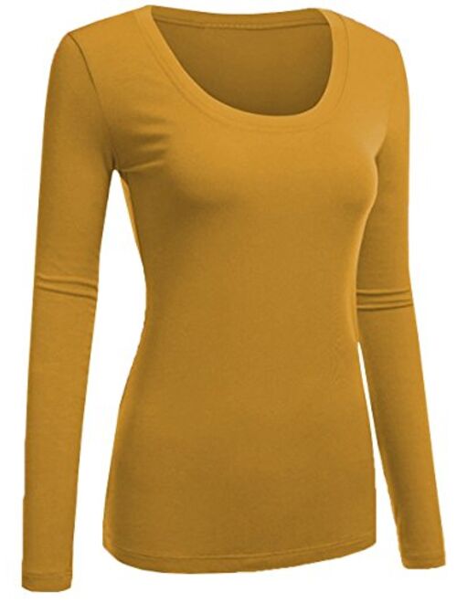 Emmalise Women's Junior and Plus Size Basic Scoop Neck Tshirt Long Sleeve Tee