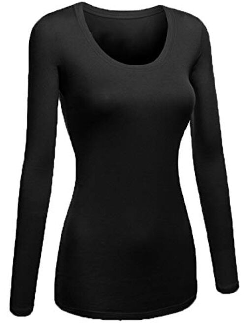 Emmalise Women's Junior and Plus Size Basic Scoop Neck Tshirt Long Sleeve Tee