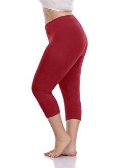 VOGUEMAX Women's Capri Leggings Plus Size Stretch and Comfy High Waisted Three-Quarter Leggings Plus