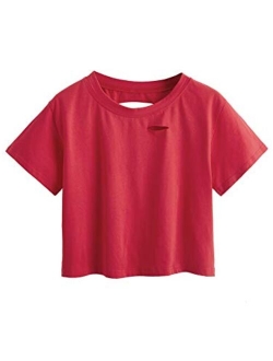 Women's Summer Short Sleeve Tee Distressed Ripped Crop T-Shirt Tops