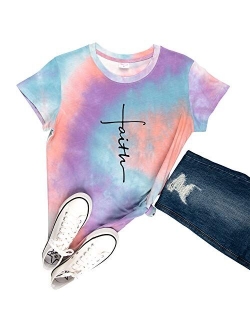 Women Cross Faith T-Shirt Printed V-Neck Casual Short Sleeve Graphic Cute Tops