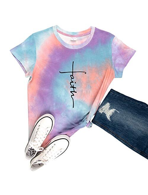 Women Cross Faith T-Shirt Printed V-Neck Casual Short Sleeve Graphic Cute Tops