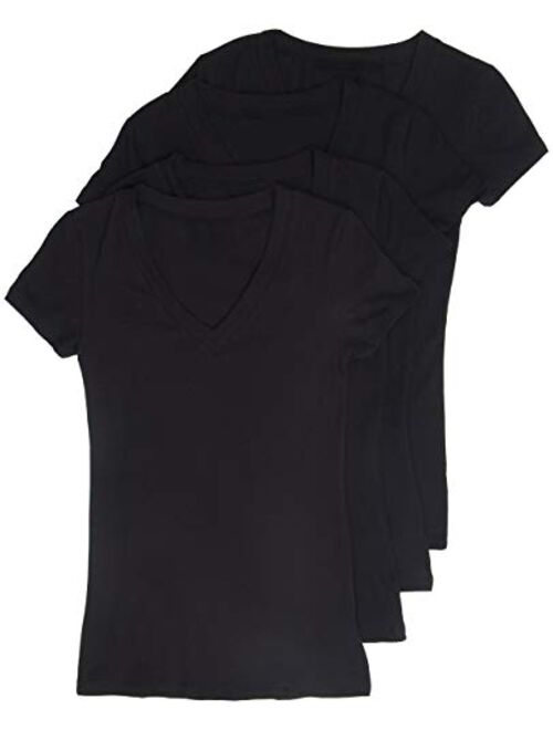 Zenana Outfitters 4 Pack Zenana Women's Basic V-Neck T-Shirts