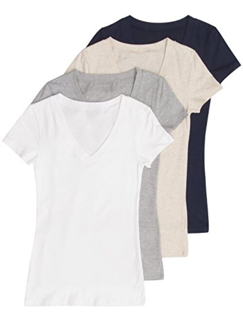 Zenana Outfitters 4 Pack Zenana Women's Basic V-Neck T-Shirts