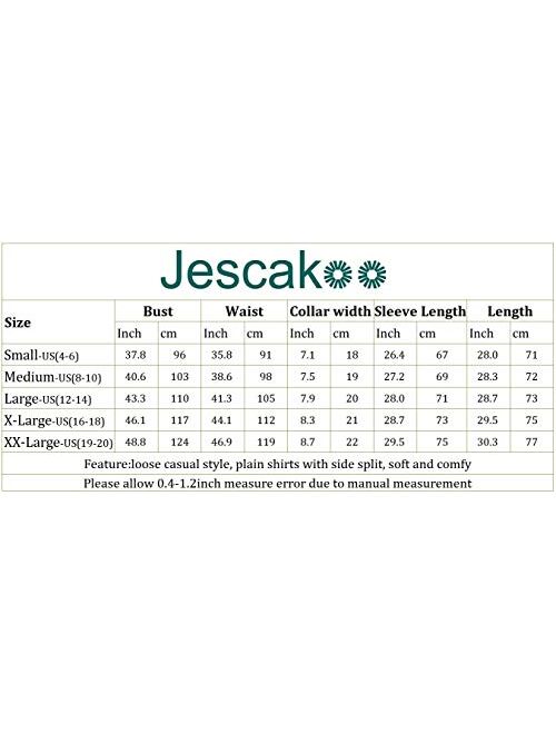 Jescakoo Long Sleeve Loose Pullover Tunic Tops Side Split Plain Shirts