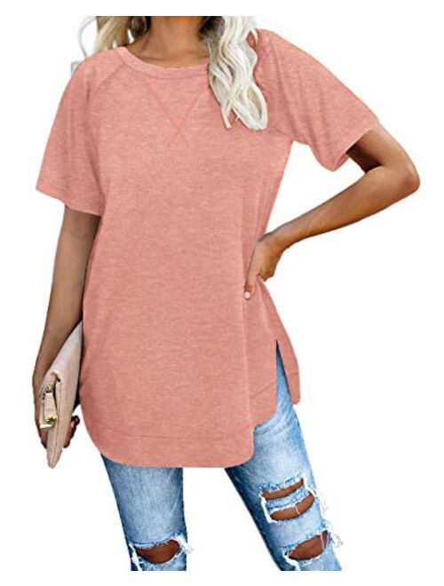 Jescakoo Long Sleeve Loose Pullover Tunic Tops Side Split Plain Shirts