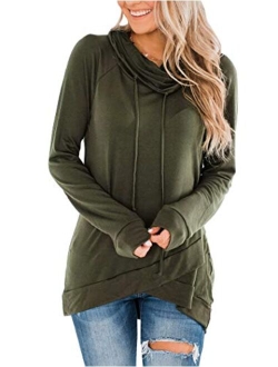 Fallorchid Womens Cowl Neck Tunic Tops Long Sleeve Pullovers Casual Drawstring Sweatshirts