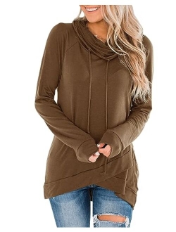 Fallorchid Womens Cowl Neck Tunic Tops Long Sleeve Pullovers Casual Drawstring Sweatshirts