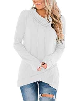 Fallorchid Womens Cowl Neck Tunic Tops Long Sleeve Pullovers Casual Drawstring Sweatshirts