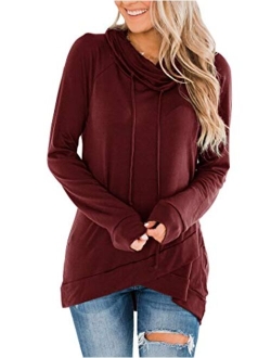 Fallorchid Womens Cowl Neck Tunic Tops Long Sleeve Pullovers Casual Drawstring Sweatshirts