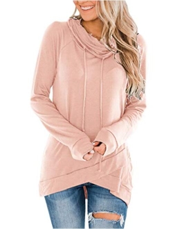 Fallorchid Womens Cowl Neck Tunic Tops Long Sleeve Pullovers Casual Drawstring Sweatshirts