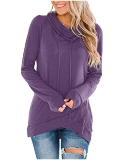 Fallorchid Womens Cowl Neck Tunic Tops Long Sleeve Pullovers Casual Drawstring Sweatshirts