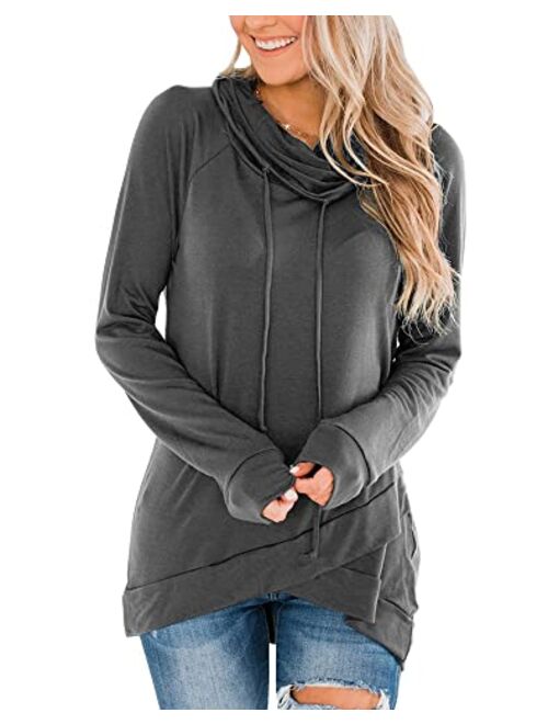 Fallorchid Womens Cowl Neck Tunic Tops Long Sleeve Pullovers Casual Drawstring Sweatshirts