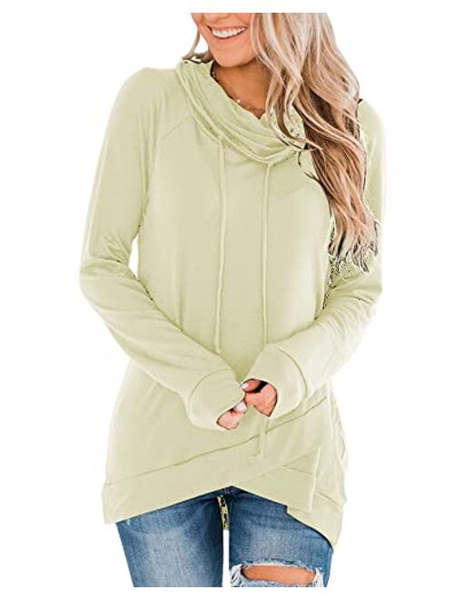 Fallorchid Womens Cowl Neck Tunic Tops Long Sleeve Pullovers Casual Drawstring Sweatshirts