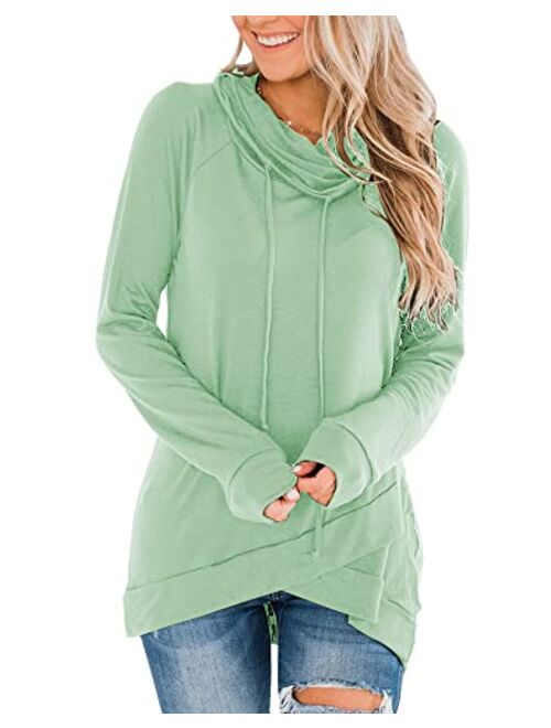 Fallorchid Womens Cowl Neck Tunic Tops Long Sleeve Pullovers Casual Drawstring Sweatshirts