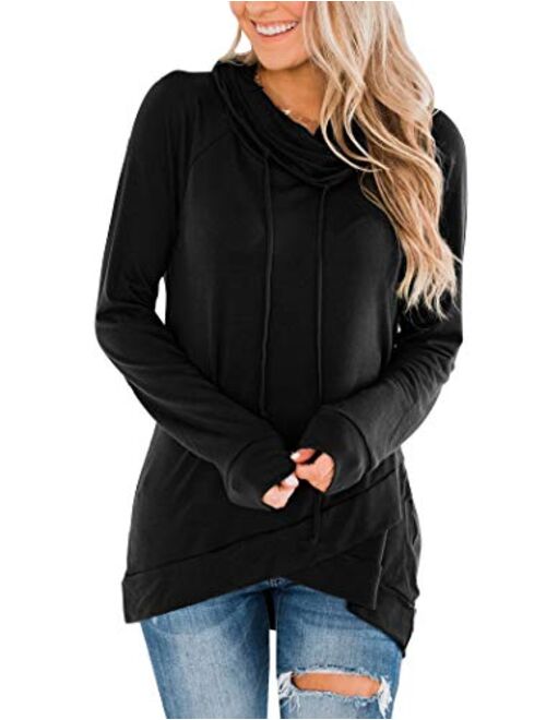 Fallorchid Womens Cowl Neck Tunic Tops Long Sleeve Pullovers Casual Drawstring Sweatshirts