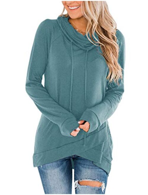 Fallorchid Womens Cowl Neck Tunic Tops Long Sleeve Pullovers Casual Drawstring Sweatshirts