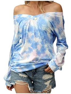 Tobrief Women's V Neck Long Sleeve Waffle Knit Tops Off Shoulder Oversized Pullover Sweater