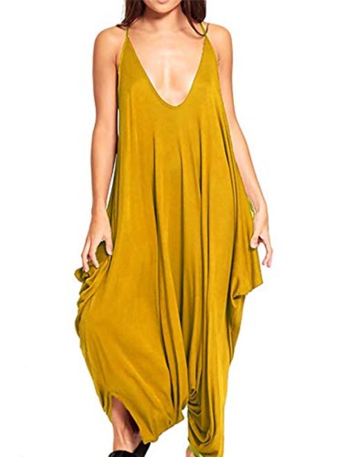 Re Tech UK - Ladies Harem Romper - Loose Sleeveless Jumpsuit - V-Neck