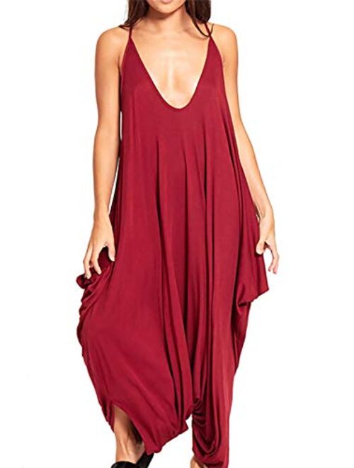 Re Tech UK - Ladies Harem Romper - Loose Sleeveless Jumpsuit - V-Neck