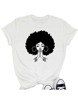 Qianxitang Women's Tops Cute Graphic Print Summer Causal Cotton Round Neck Short Sleeve Blouses T Shirt