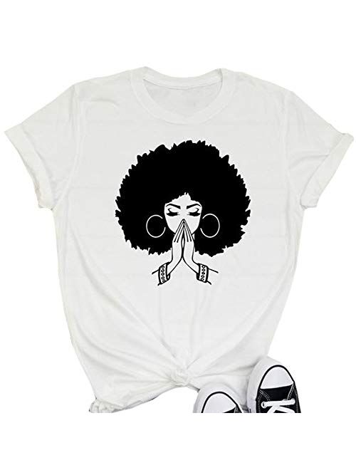 Qianxitang Women's Tops Cute Graphic Print Summer Causal Cotton Round Neck Short Sleeve Blouses T Shirt