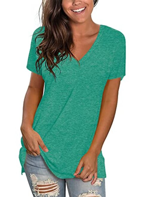 Sipaya Womens T Shirts Basic V Neck Tee Loose Fitting Casual Short Sleeve Tops