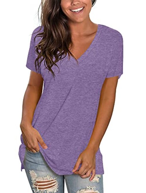 Sipaya Womens T Shirts Basic V Neck Tee Loose Fitting Casual Short Sleeve Tops