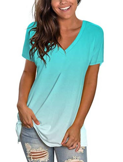 Sipaya Womens T Shirts Basic V Neck Tee Loose Fitting Casual Short Sleeve Tops