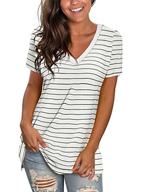 Sipaya Womens T Shirts Basic V Neck Tee Loose Fitting Casual Short Sleeve Tops