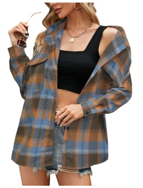 Aifer Womens Buffalo Plaid Shirts Round Neck Pattern Raglan Pullover Casual Long Sleeve Tops