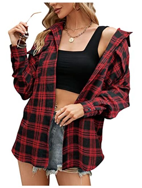 Aifer Womens Buffalo Plaid Shirts Round Neck Pattern Raglan Pullover Casual Long Sleeve Tops