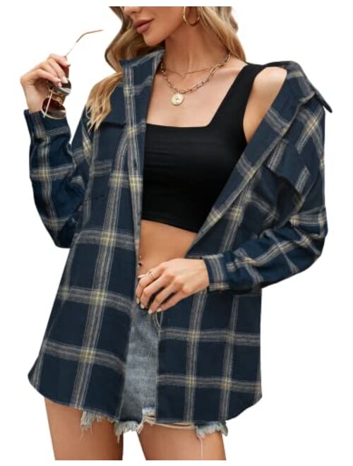 Aifer Womens Buffalo Plaid Shirts Round Neck Pattern Raglan Pullover Casual Long Sleeve Tops