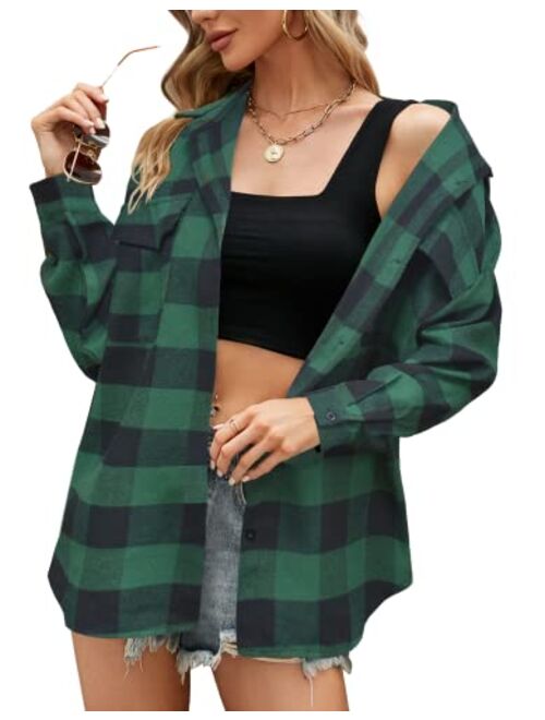 Aifer Womens Buffalo Plaid Shirts Round Neck Pattern Raglan Pullover Casual Long Sleeve Tops