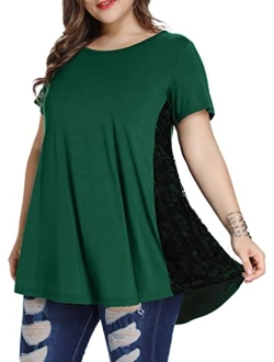 LARACE Women Lace Tunic Top Short Sleeve Flare T Shirt for Leggings