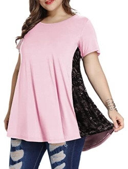 LARACE Women Lace Tunic Top Short Sleeve Flare T Shirt for Leggings