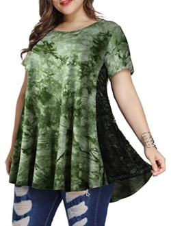 LARACE Women Lace Tunic Top Short Sleeve Flare T Shirt for Leggings