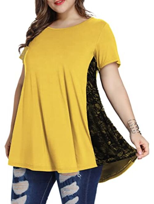 LARACE Women Lace Tunic Top Short Sleeve Flare T Shirt for Leggings