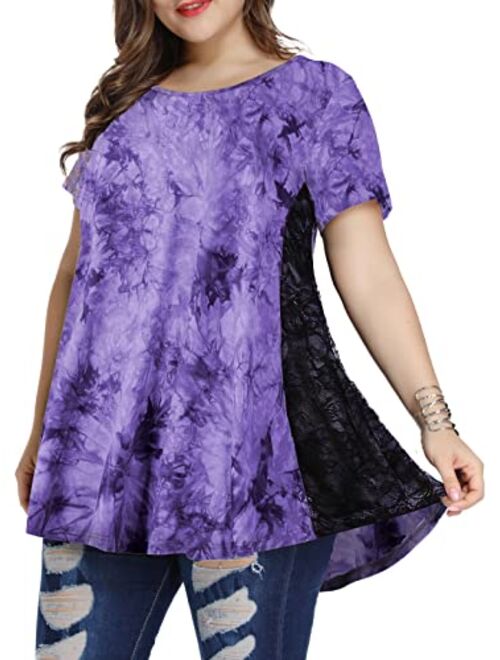 LARACE Women Lace Tunic Top Short Sleeve Flare T Shirt for Leggings