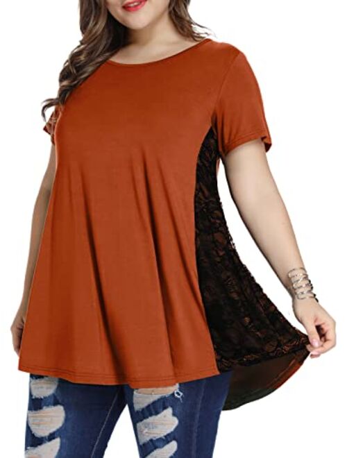 LARACE Women Lace Tunic Top Short Sleeve Flare T Shirt for Leggings