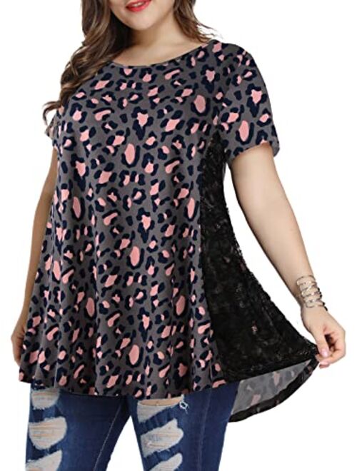 LARACE Women Lace Tunic Top Short Sleeve Flare T Shirt for Leggings